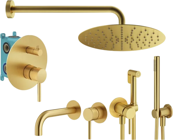 Комплект для ванной Plumberia Selection Ixo KITZXO18OB210 С ВНУТРЕННЕЙ ЧАСТЬЮ, золото брашированное Sancos — Оригинал