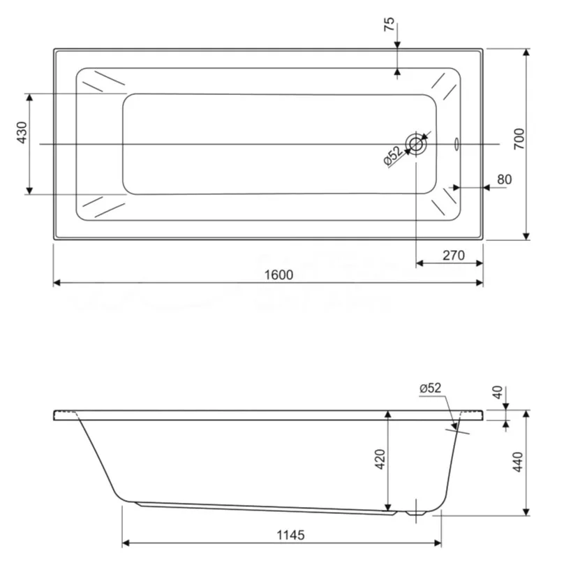 Акриловая ванна Cezares Plane Solo Mini 160-70-42-W37 без опоры 160x70 см, пристенная, белая Sancos — официальный сайт