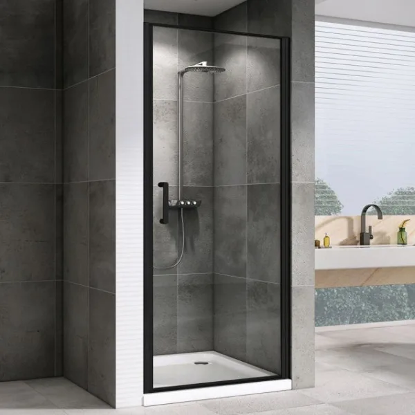 Душевая дверь в нишу Abber Sonnenstrand AG04100B 100 см, профиль черный, стекло прозрачное Sancos — Оригинал
