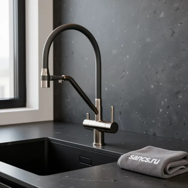 Смеситель для кухни Sancos Dora SC4003GG с гибким изливом, вороненая сталь Sancos — Оригинал