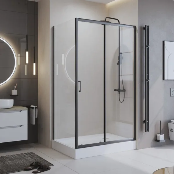 Душевой уголок BelBagno Uno 195 AH 1 120/80 C Nero профиль черный, стекло прозрачное Sancos — Оригинал