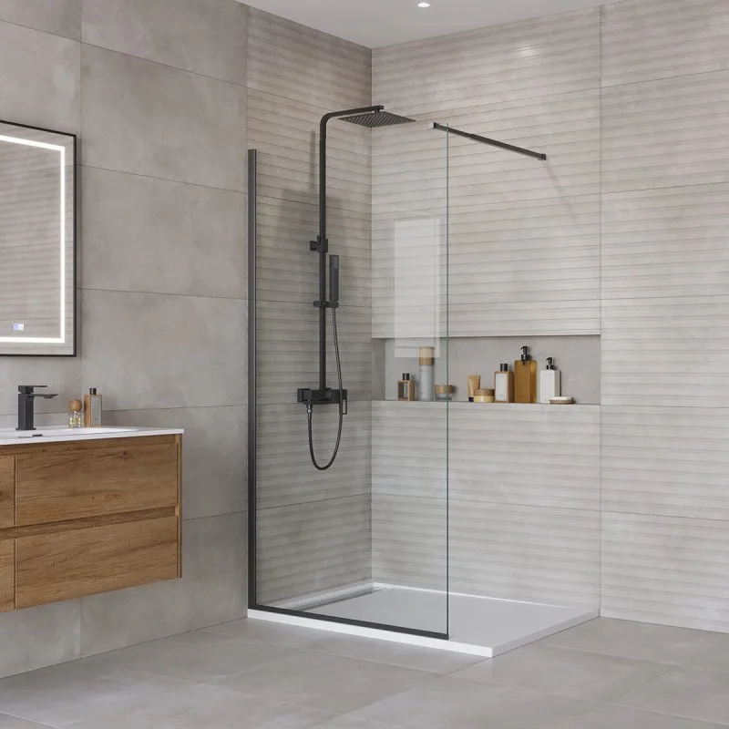 Душевая перегородка BelBagno Kraft 90 см, профиль матовый черный, стекло прозрачное Sancos — официальный сайт