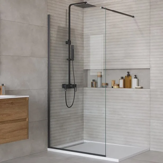 Душевая перегородка BelBagno Kraft 90 см, профиль матовый черный, стекло прозрачное Sancos — официальный сайт