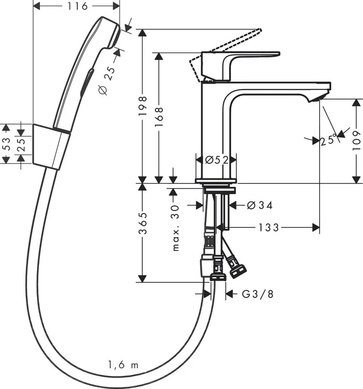 Смеситель для раковины Hansgrohe Rebris S 72215670 с гигиеническим душем, черный матовый Sancos — официальный сайт