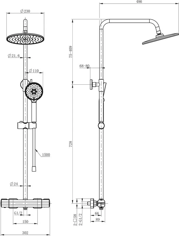 Душевая стойка Wonzon & Woghand STAY 1 WW-B3051-A-MB, матовая черная Sancos — официальный сайт
