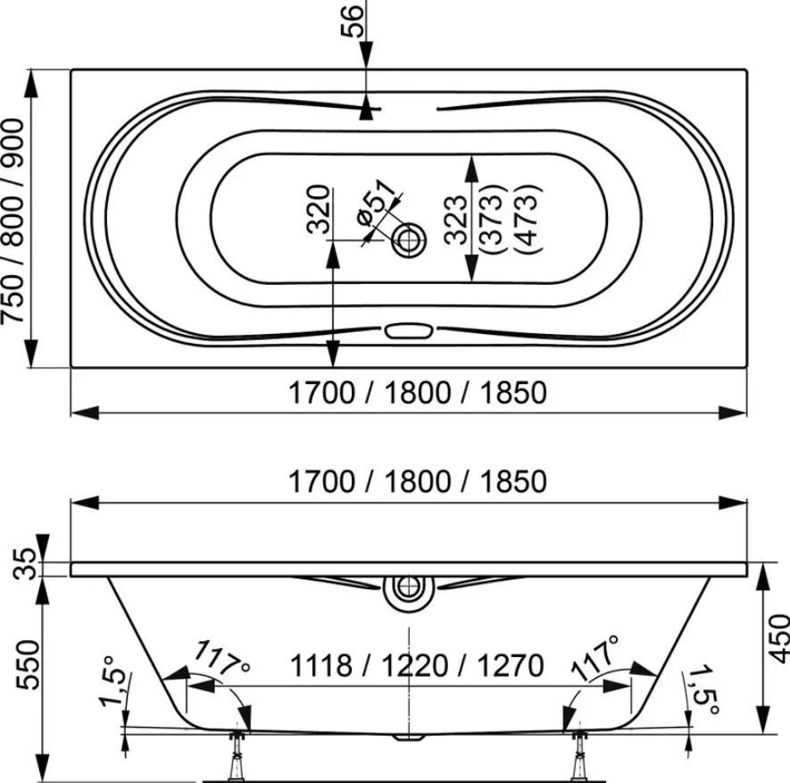 Акриловая ванна Vagnerplast Briana VPBA185BRI2X-04 без опоры 185x90 см, пристенная, ультрабелая Sancos — официальный сайт