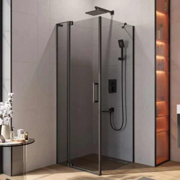 Душевой уголок Cezares Slider AH 1 80-70/80 Grigio Nero профиль черный, стекло серое Sancos — Оригинал