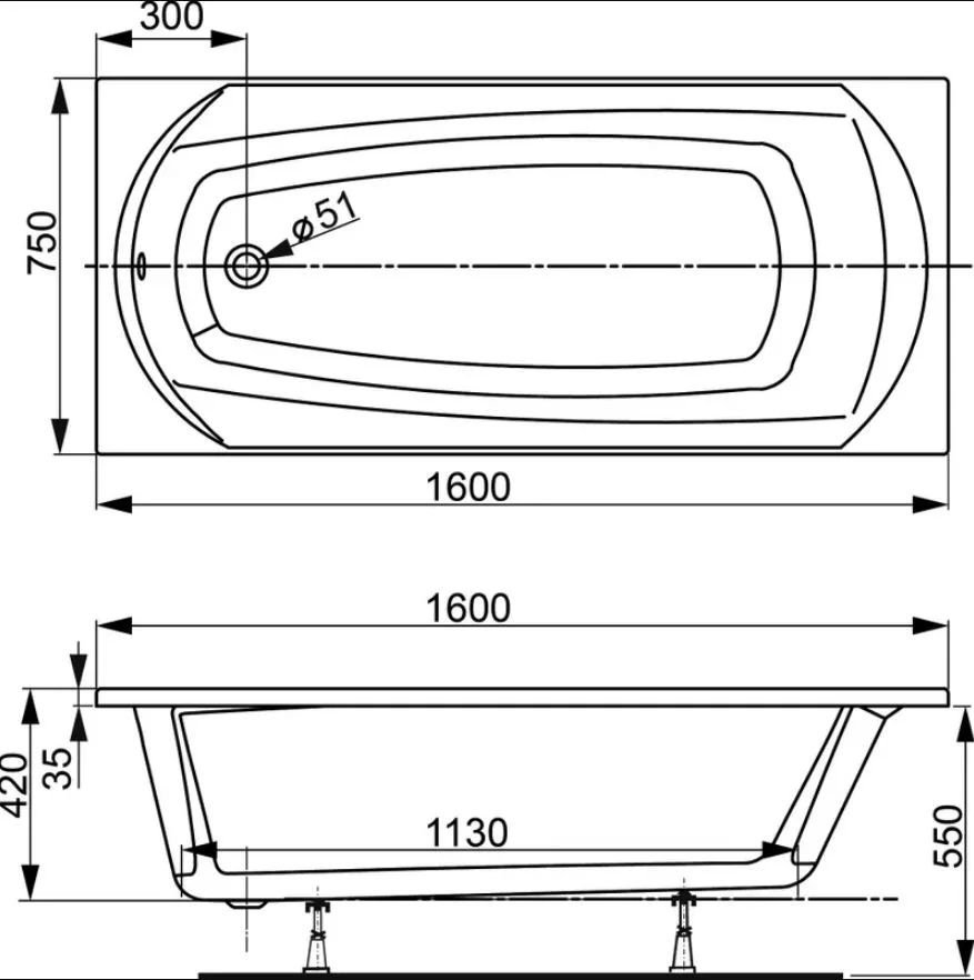Акриловая ванна Vagnerplast Ebony VPBA160EBO2X-04 без опоры 160x75 см, пристенная, ультрабелая Sancos — официальный сайт