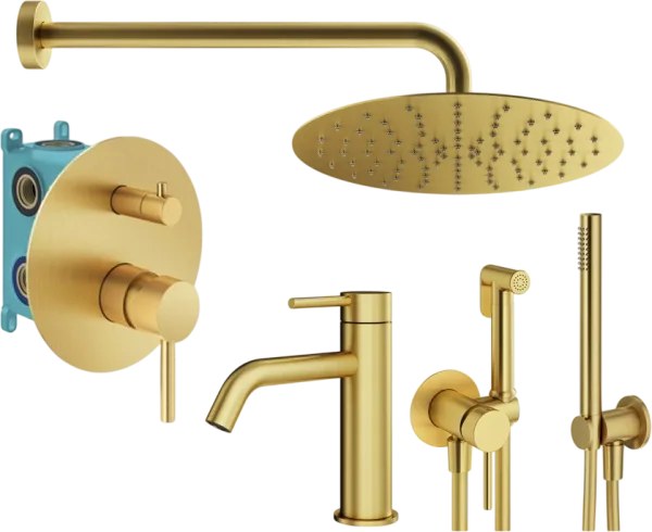 Комплект для ванной Plumberia Selection Ixo KITZXO18OB53 С ВНУТРЕННЕЙ ЧАСТЬЮ, брашированное золото Sancos — Оригинал