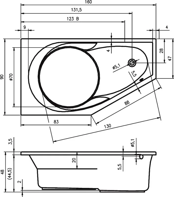 Акриловая ванна Riho Yukon R 160x90 см, угловая, правая, пристенная, белая, пятиугольная, на ножках Sancos — официальный сайт