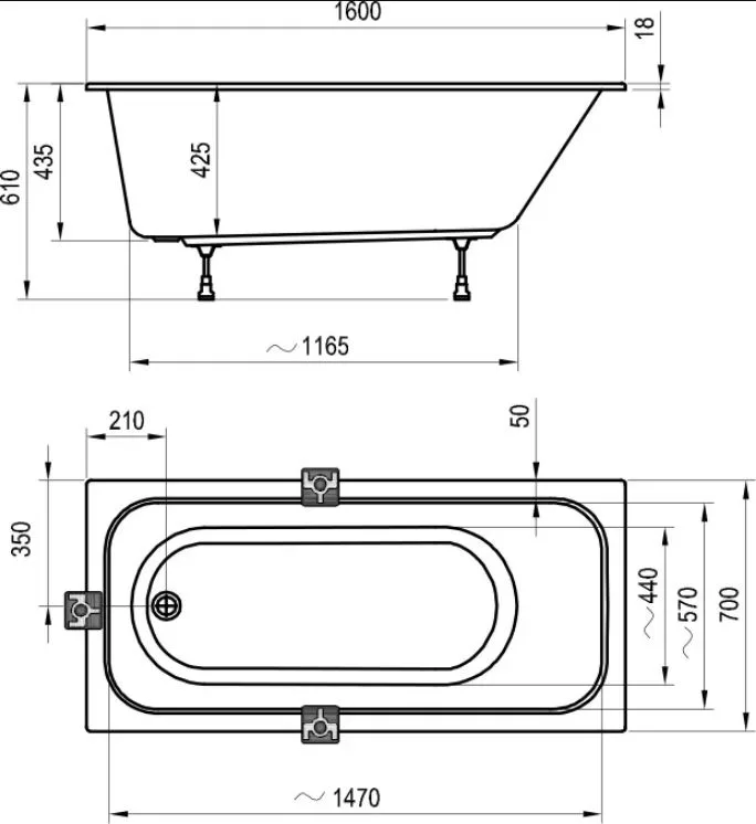 Акриловая ванна Ravak Chrome Slim C731300000 без опоры 160x70 см, встраиваемая, белая Sancos — официальный сайт