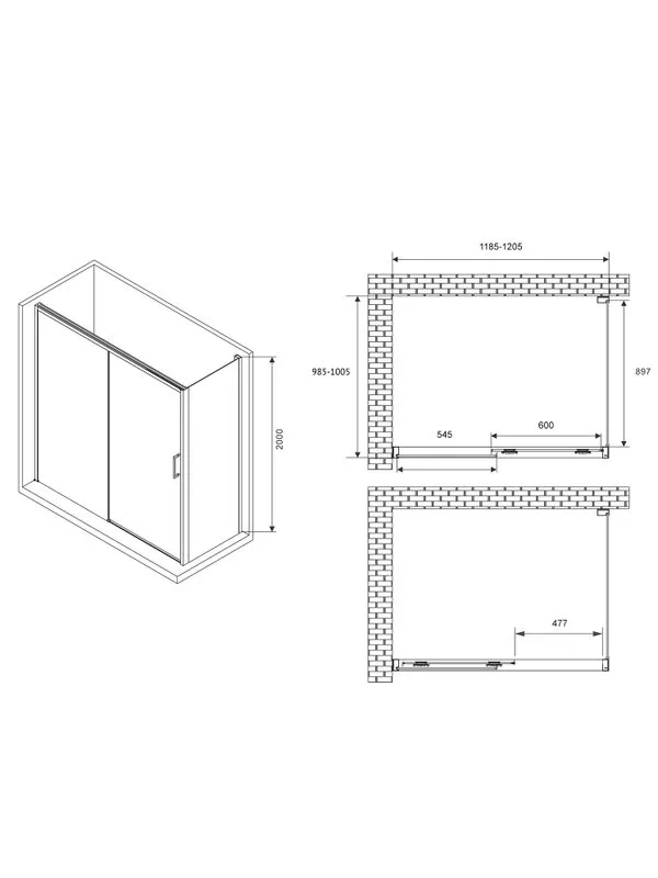 Душевой уголок Abber Komfort AG93120-S102 120х100 см, профиль матовый хром, стекло прозрачное Sancos — официальный сайт