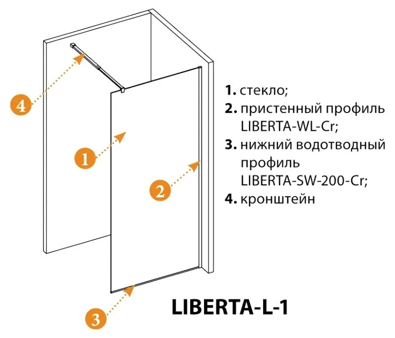 Душевая перегородка Cezares Liberta -L-1-80-120-C-NERO профиль черный, стекло прозрачное Sancos — официальный сайт