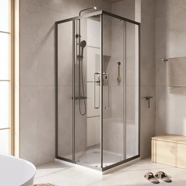 Душевой уголок Cezares Relax RELAX-304-A-2-80-C-GM 80x80, профиль оружейная сталь Sancos — Оригинал