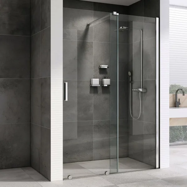 Душевая дверь в нишу Abber Komfort AG90120 120 см, профиль черный, стекло прозрачное Sancos — Оригинал