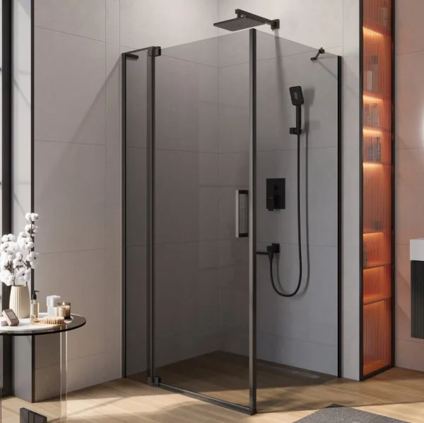 Душевой уголок Cezares Slider AH 1 90-90/100 Grigio Nero профиль черный, стекло серое Sancos — Оригинал