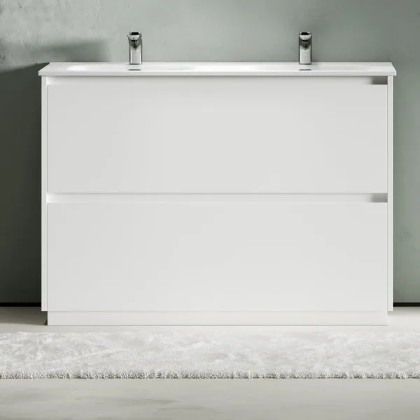 Тумба с раковиной Sancos Libra Floor 120 двойная белая раковина CN7004, белый глянец Sancos — Оригинал