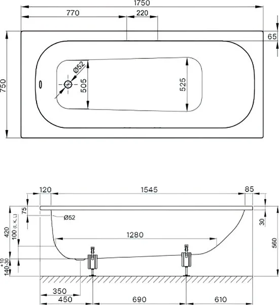 Стальная ванна Bette Form 175x75 см, встраиваемая, с самоочищающимся покрытием, с шумоизоляцией Sancos — официальный сайт