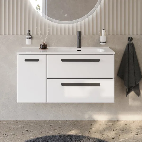 Тумба под раковину без столешницы Cezares Eco Cer-N 100 R 2 ящика, 1 дверца, bianco lucido, ручки ма Sancos — Оригинал