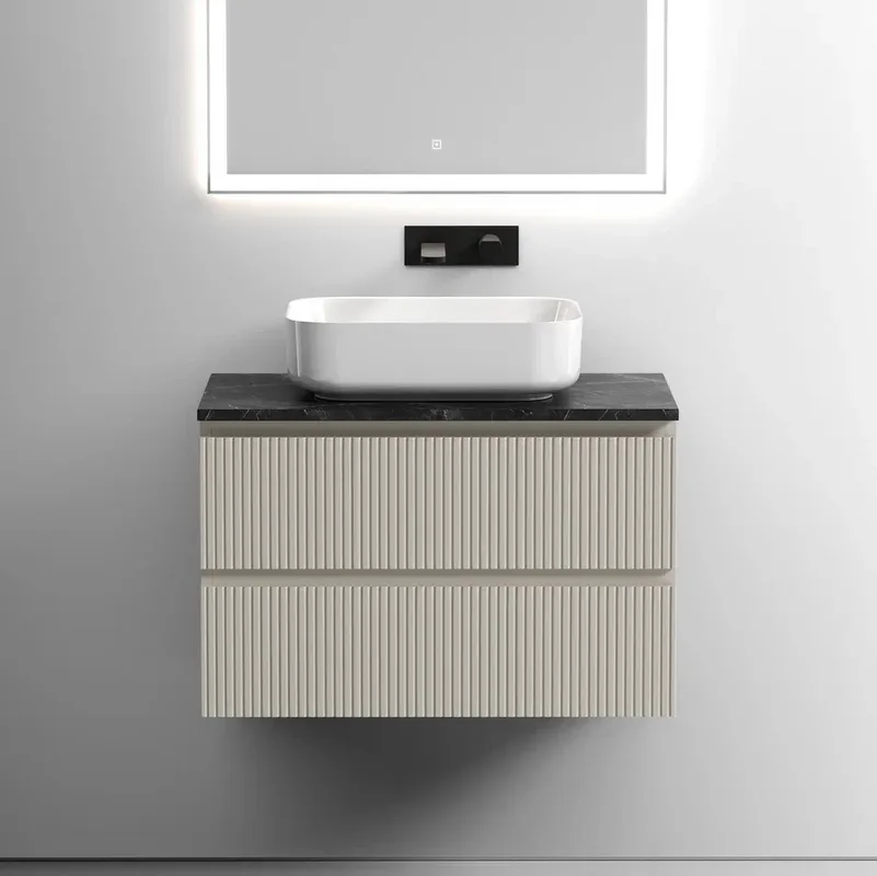 Тумба с раковиной Sancos Snob T 80 см, beige soft, столешница черный мрамор, раковина CN6011 Sancos — официальный сайт