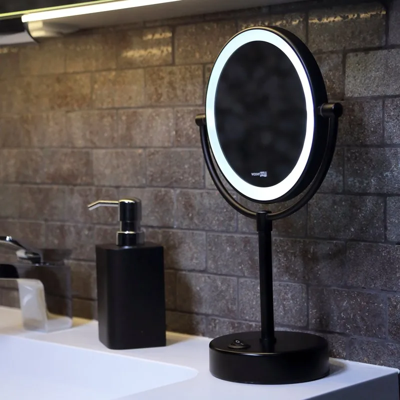 Косметическое зеркало Wasserkraft K-1005Black с подсветкой, двухстороннее, поворотное, черное матово Sancos — официальный сайт