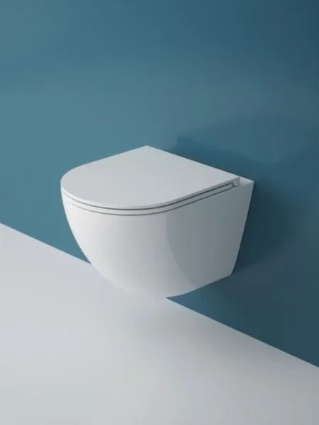 Подвесной унитаз Esbano Gardena-49T ESUPGARD49TW белый глянец безободковый, смыв Торнадо, с сиденьем Sancos — Оригинал