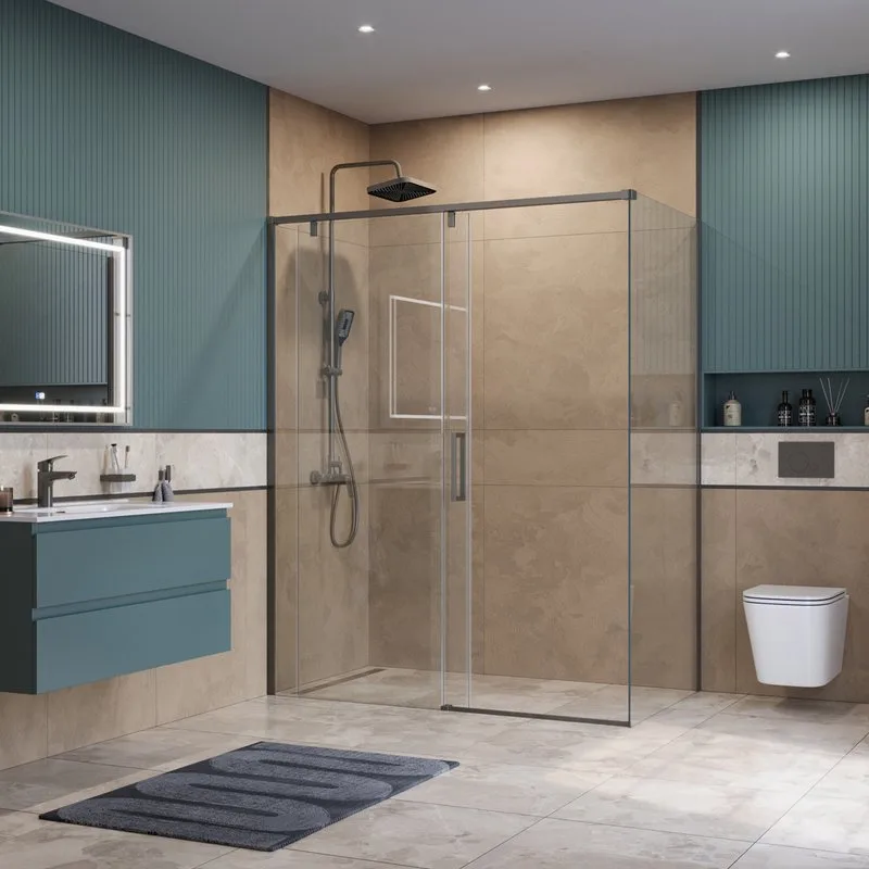 Душевой уголок BelBagno Soft Close-1 AH-1-150/80-C-GM профиль оружейная сталь Sancos — официальный сайт
