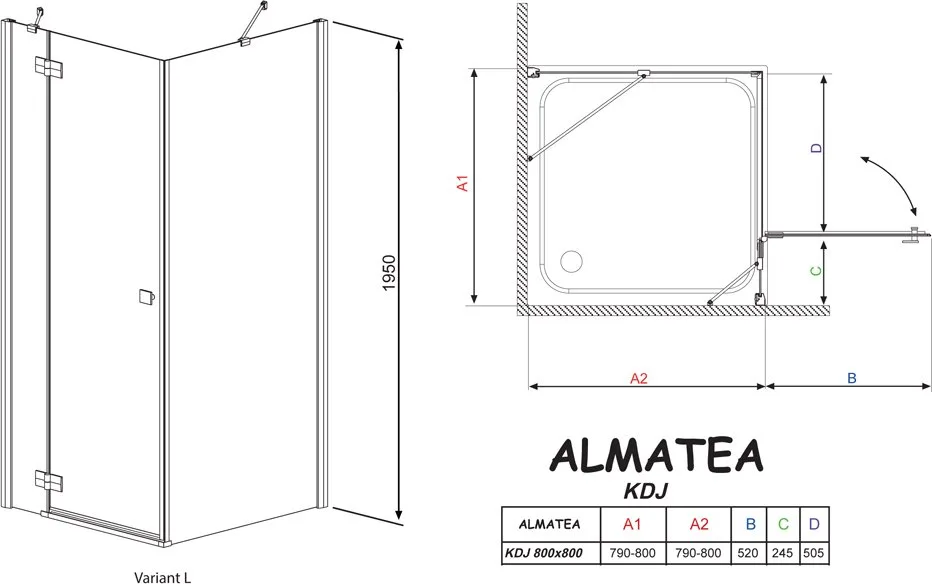 Душевой уголок Radaway Almatea KDJ 80 прозрачное стекло L Sancos — официальный сайт