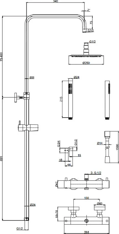 Душевая стойка AQUAme AQM8006CR, хром Sancos — официальный сайт
