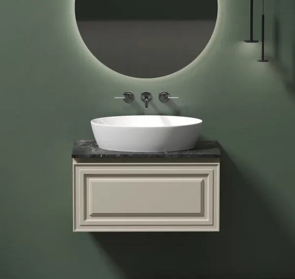 Тумба с раковиной Sancos Very 80 см, beige soft, столешница черный мрамор, раковина CN5018 Sancos — Оригинал