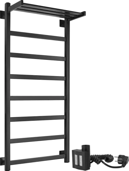 Полотенцесушитель электрический Secado Корсико 1 СП , 100x50 ТЭН квадратный, черный матовый, R Sancos — Оригинал