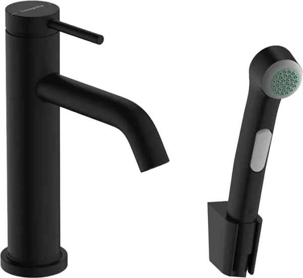 Смеситель для раковины Hansgrohe Tecturis S 110 73211670 с гигиеническим душем, матовый черный Sancos — Оригинал