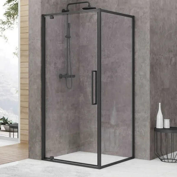 Душевой уголок Black&White Stellar Wind S877 Black 90х90, профиль черный матовый, стекло прозрачное Sancos — Оригинал