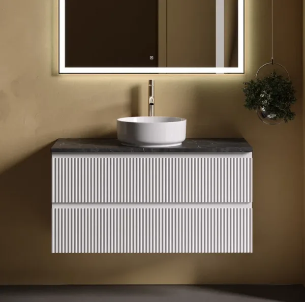 Тумба с раковиной Sancos Snob R 100 см, bianco, столешница черный мрамор, раковина CN5001 Sancos — Оригинал