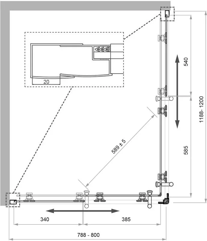 Душевой уголок BelBagno Uno 195 AH 2 120/80 P Cr стекло текстурное Sancos — официальный сайт
