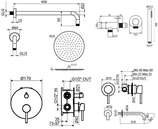 Комплект для ванной Plumberia Selection Ixo KITXO18OR210 С ВНУТРЕННЕЙ ЧАСТЬЮ, золото 24к Sancos — официальный сайт