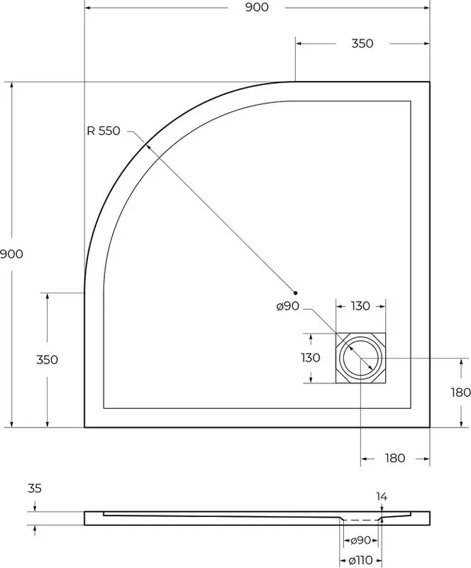 Поддон для душа BelBagno Uno R 90х90, черный матовый, с сифоном Sancos — официальный сайт