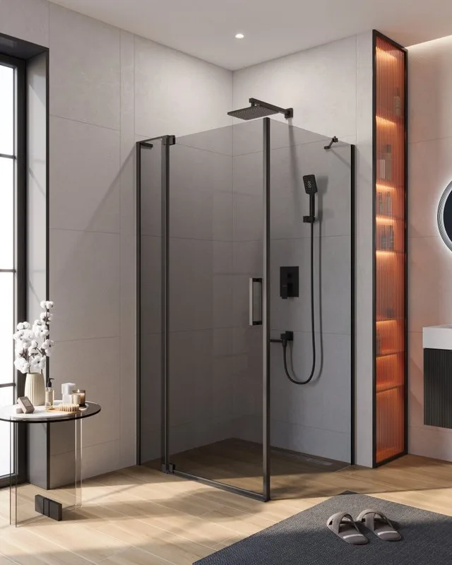 Душевой уголок Cezares Slider AH 1 90-90/100 Grigio Nero профиль черный, стекло серое Sancos — официальный сайт