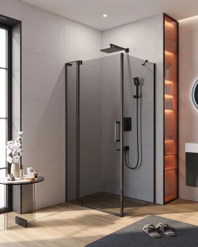 Душевой уголок Cezares Slider AH 1 80-100/110 Grigio Nero профиль черный, стекло серое Sancos — официальный сайт