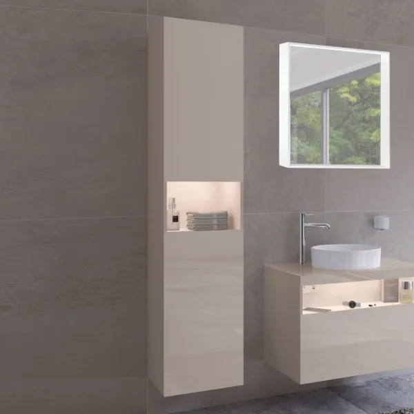 Шкаф-пенал для ванной Keuco Stageline 32831 L, кашемир, с подсветкой Sancos — Оригинал