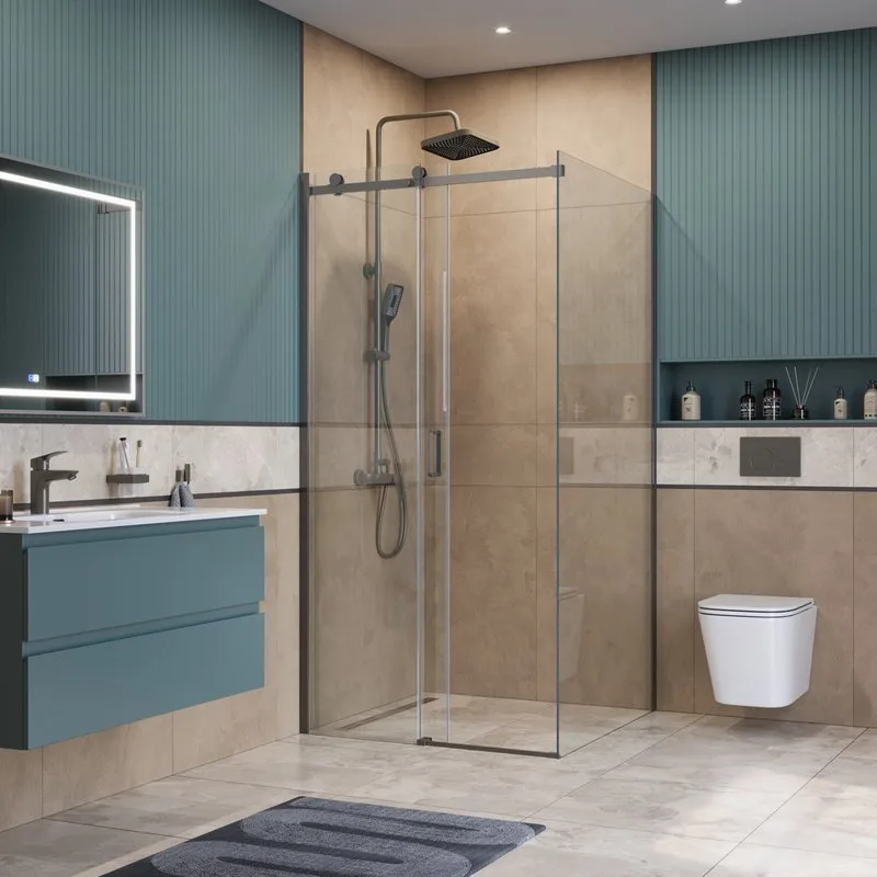 Душевой уголок BelBagno Soft Close-2 A-1-100-C-GM профиль оружейная сталь Sancos — официальный сайт