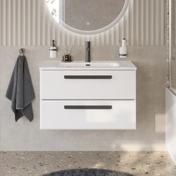 Тумба под раковину без столешницы Cezares Eco Cer-N 90 bianco lucido, ручки матовые черные Sancos — Оригинал