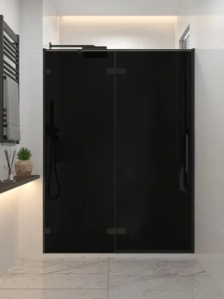 Душевая дверь в нишу Veconi Premium Alassio BB 140x200, профиль матовый черный, стекло тонированное Sancos — Оригинал