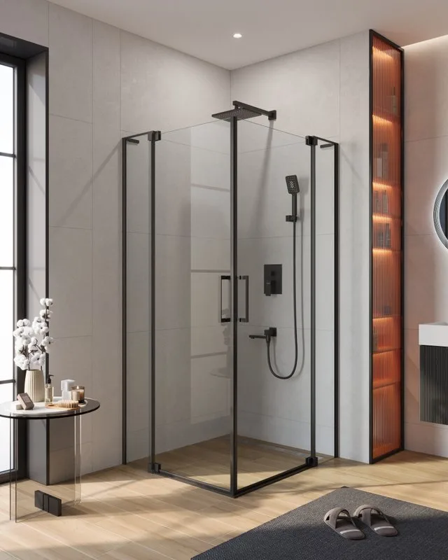 Душевой уголок Cezares Slider AH 2 80/90-90/100 C Nero профиль черный, стекло прозрачное Sancos — официальный сайт