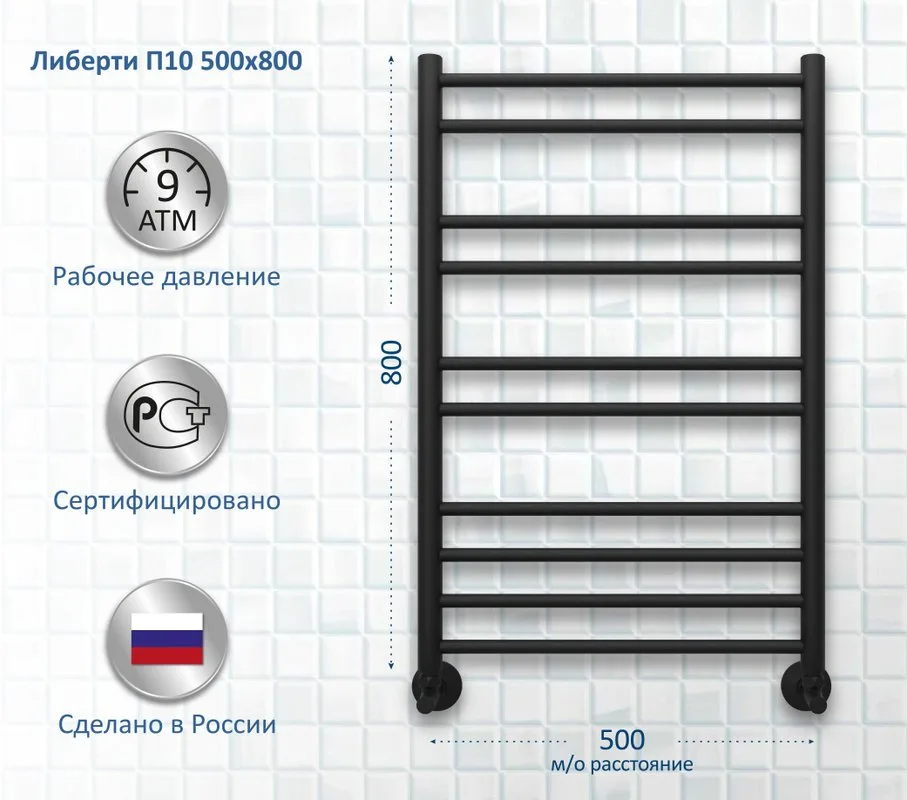Полотенцесушитель водяной AQUATEK Либерти П10 50x80, черный муар Sancos — официальный сайт
