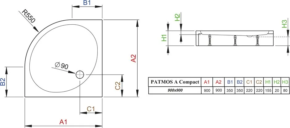 Поддон для душа Radaway Patmos A900 compact с сифоном Sancos — официальный сайт