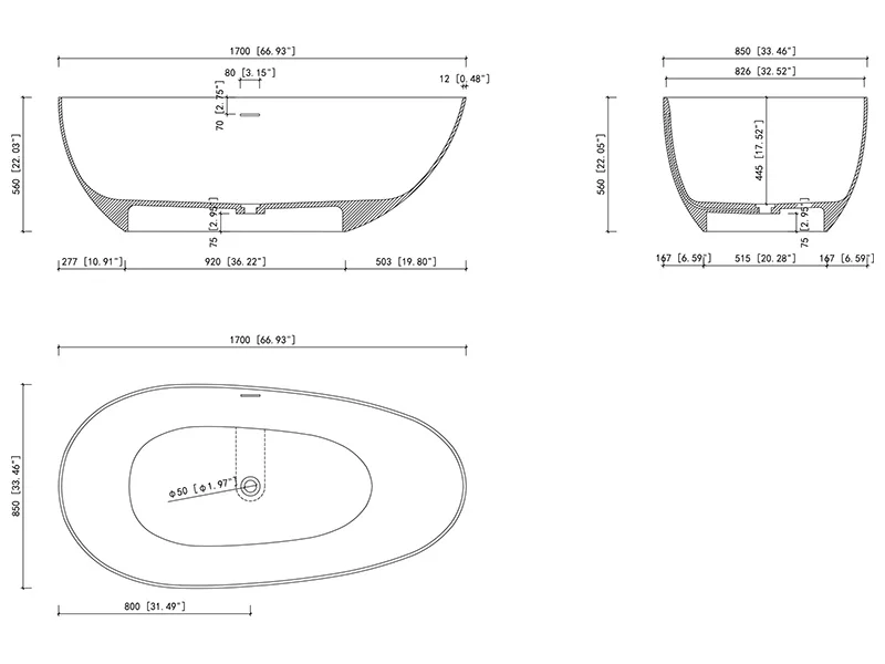 Ванна из искусственного камня Uni-Flo Ova 170x85 см, отдельностоящая белая матовая Sancos — официальный сайт