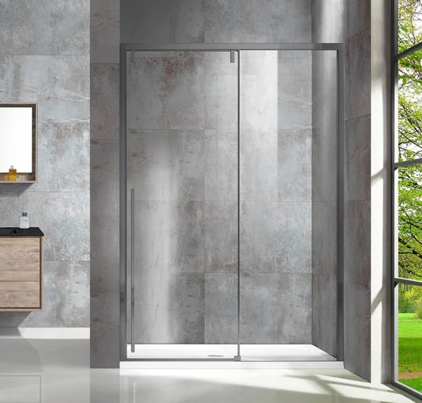 Душевая дверь в нишу Vincea Lugano VDS-1L130CLGM-1 130 см, профиль вороненая сталь, стекло прозрачно Sancos — Оригинал
