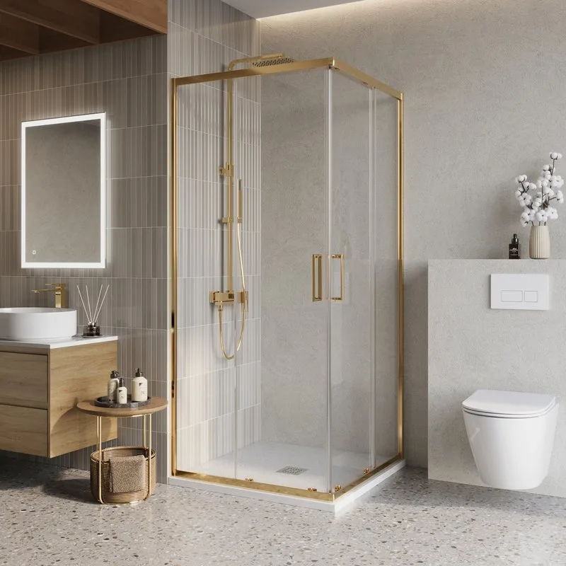 Душевой уголок BelBagno Luce A-2-80-C-ORO 80x80, профиль золото, стекло прозрачное Sancos — официальный сайт