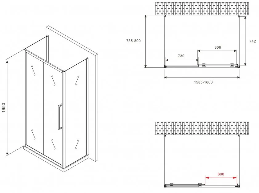 Душевой уголок Abber Schwarzer Diamant AG30160H-S80-S80 160x80, профиль хром, стекло прозрачное Sancos — официальный сайт